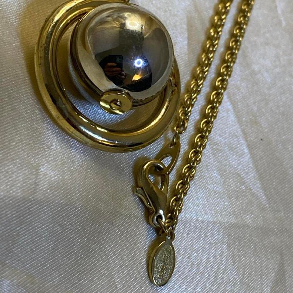 Vintage 60s Park Lane Celestial Saturn Orb Necklace Two Toned Modernist Pendant